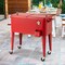 Red Steel Rolling Patio Cooler Cart with Wheels, 80 Quart Outdoor Beverage Cooler, Portable Ice Chest with Bottle Opener & Drain Plug